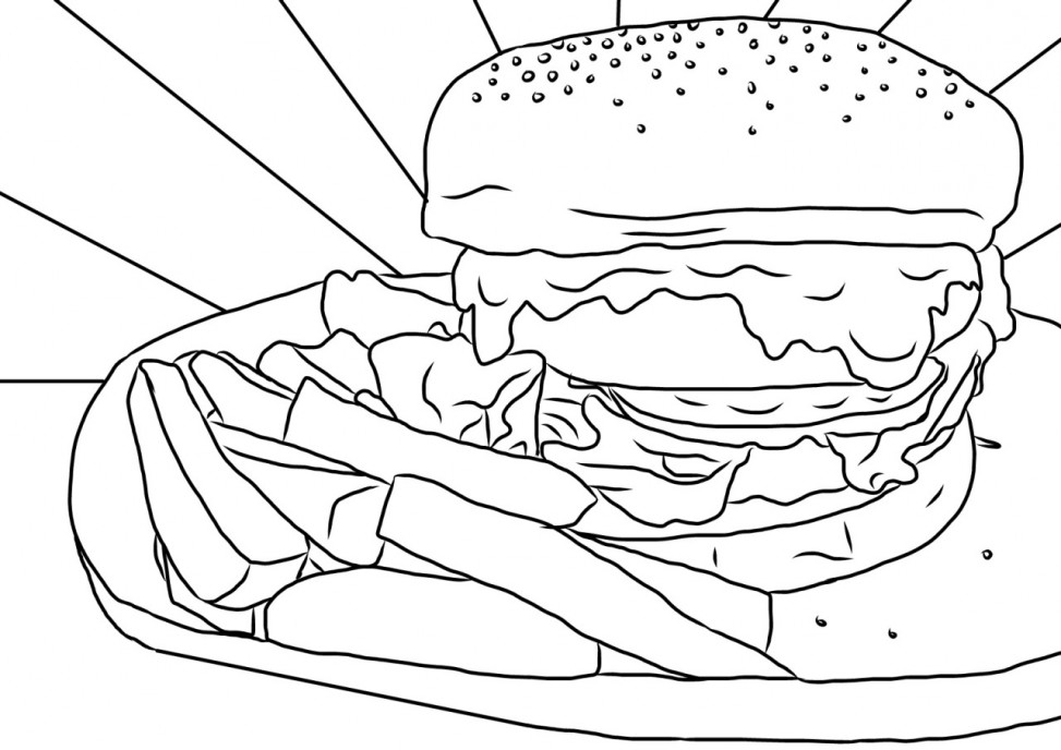 Burger Colouring Sheet Food TheColouringBook Org